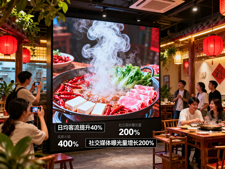 一塊 LED 屏帶火一家火鍋店:成都餐飲行業的 “數字視覺營銷” 新玩法|成都LED顯示屏